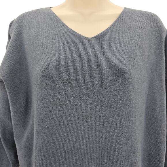 Attrangs Womans size One size Long Sleeve Midi Sweater Dress V-Neck Blue Gray - Picture 2 of 7
